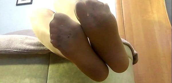  Brunette Sensual Feet Jerk Off Dildo after a Walk - Fetish